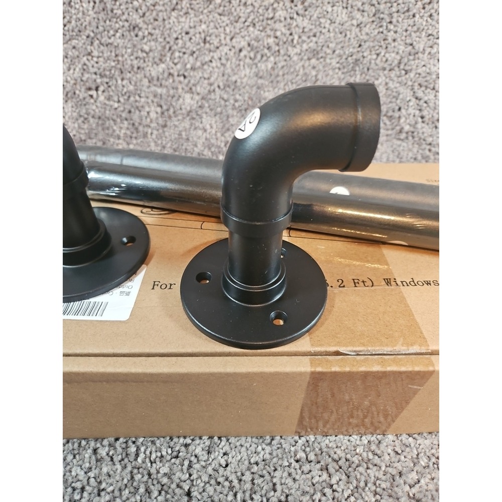 Industrial Window Curtain Rods 48" To 84". Black Rustic Pipe Rods. Set Of 2 New - Picture 5 of 7